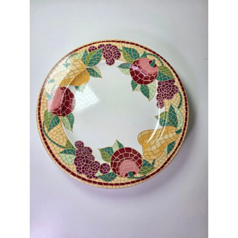 Set of 2 PIER 1 IMPORTS Red Gold Mosaic Fruit Earthenware 10.5